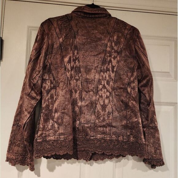 Urban Tribe vintage shiny brown button front jacket L - Picture 5 of 5